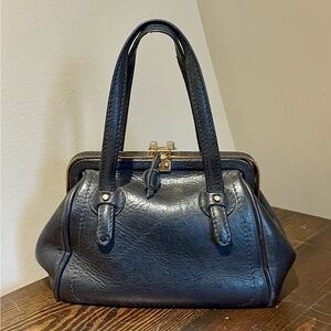 Vintage Jaguar Black Leather Doctor Bag Satchel - Rare Frame Top